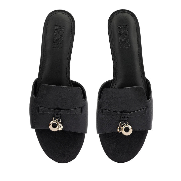 Black Charm Bow Slip-On Flats
