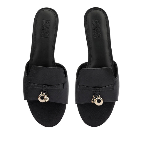 Black Charm Bow Slip-On Flats