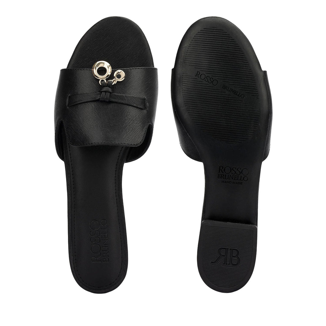 Black Charm Bow Slip-On Flats