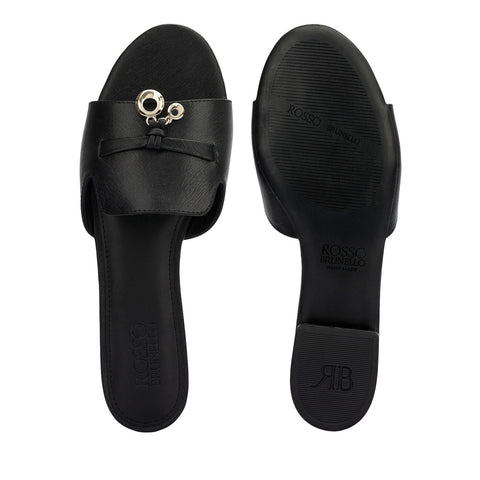 Black Charm Bow Slip-On Flats