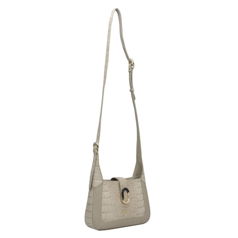 Da Milano Women's Leather Sling Bag - Small Croco Franzy - Frost
