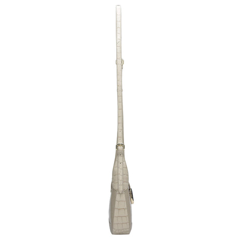 Da Milano Women's Leather Sling Bag - Small Croco Franzy - Frost