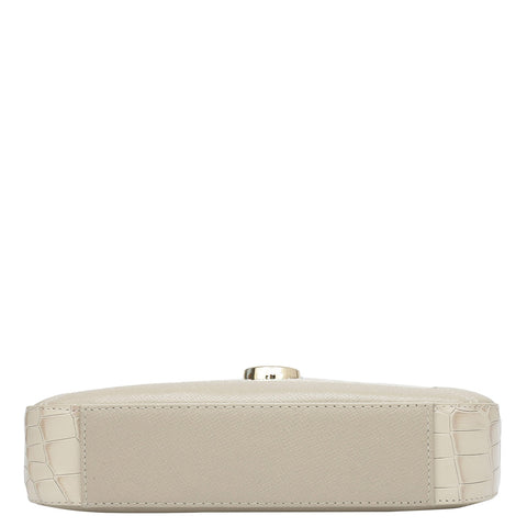 Da Milano Women's Leather Sling Bag - Small Croco Franzy - Frost