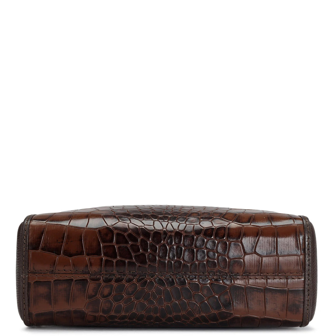 Small Croco Leather Sling - Brown