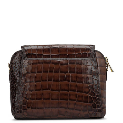 Small Croco Leather Sling Bag - Brown