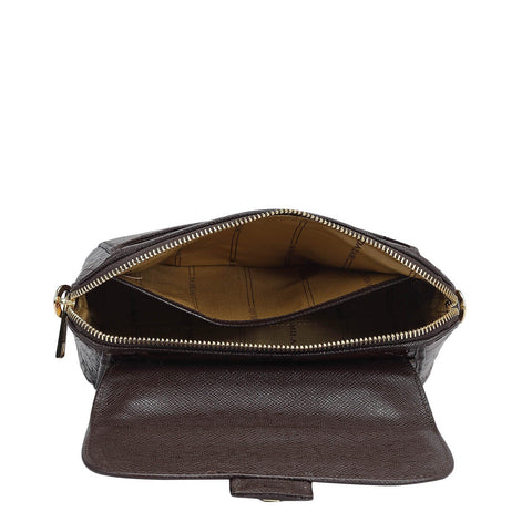 Small Croco Leather Sling Bag - Brown