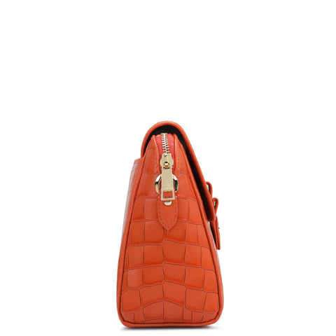 Small Croco Leather Sling Bag - Pumpkin