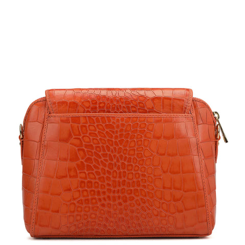 Small Croco Leather Sling Bag - Pumpkin