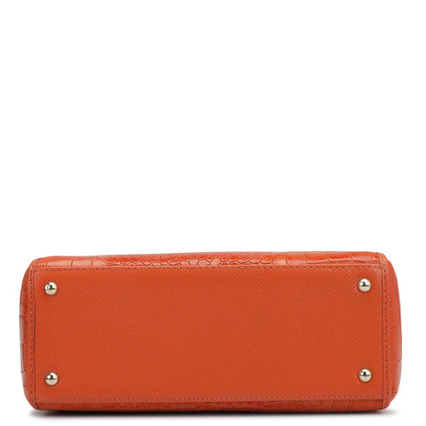 Small Croco Leather Sling Bag - Pumpkin