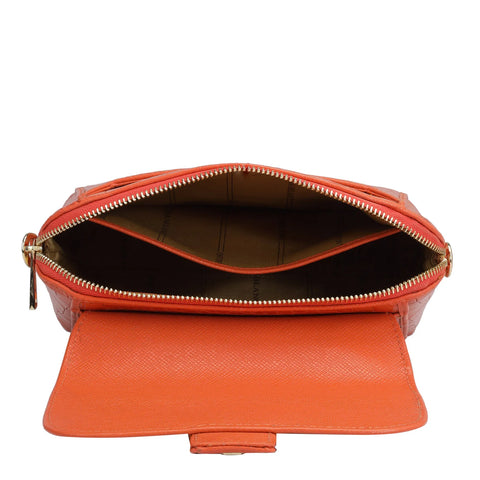 Small Croco Leather Sling Bag - Pumpkin