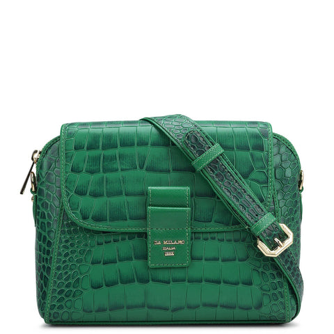 Small Croco Leather Sling Bag - Sea Weed