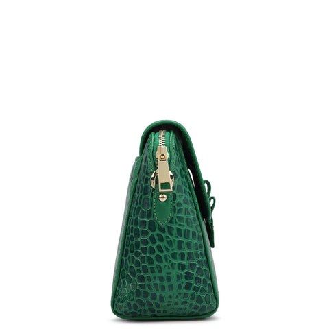 Small Croco Leather Sling Bag - Sea Weed