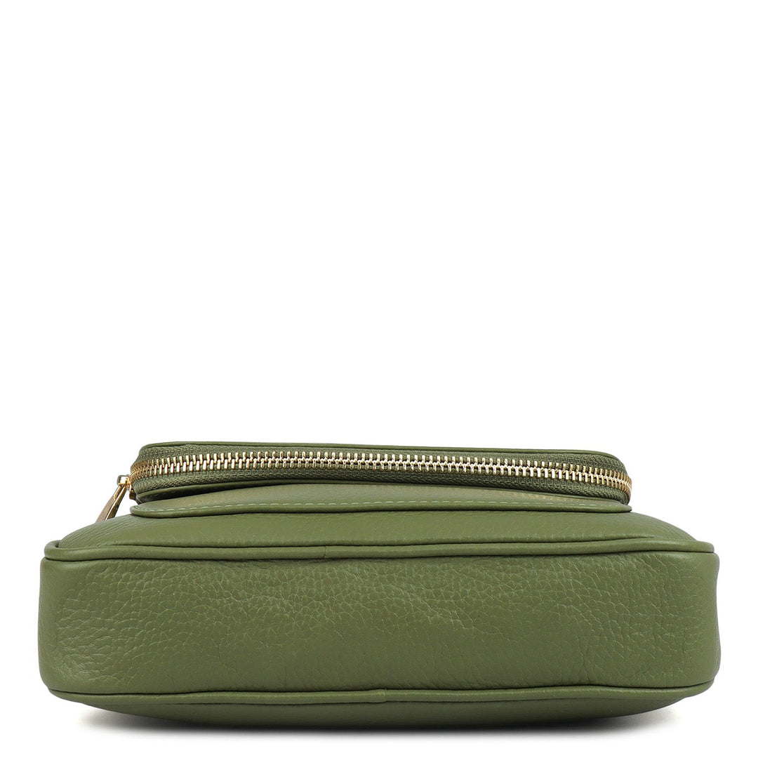 Small Wax Leather Crossbody Bag- Fern