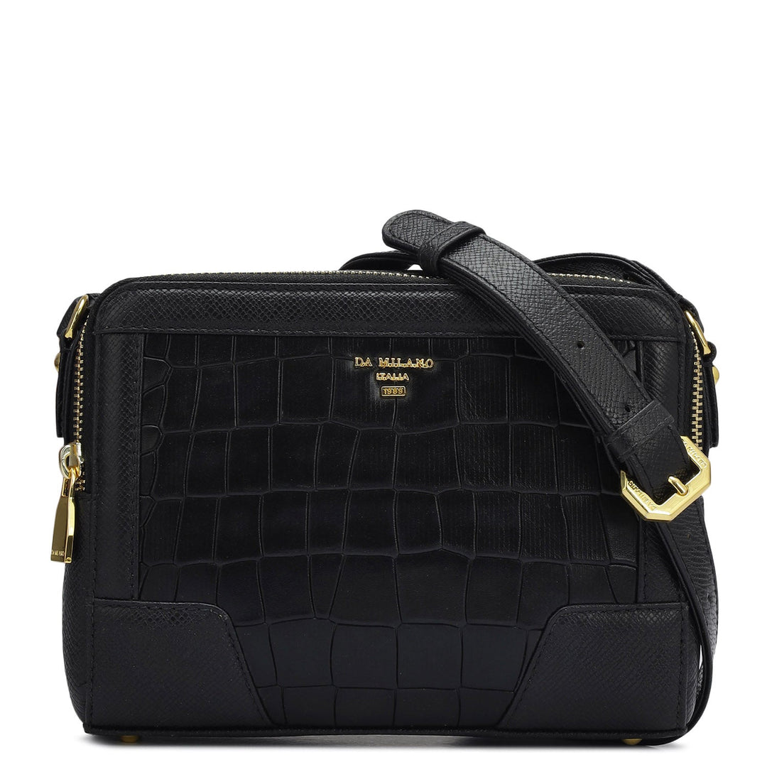 Small Croco Franzy Leather Sling - Black