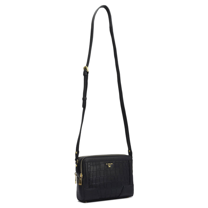 Small Croco Franzy Leather Sling - Black