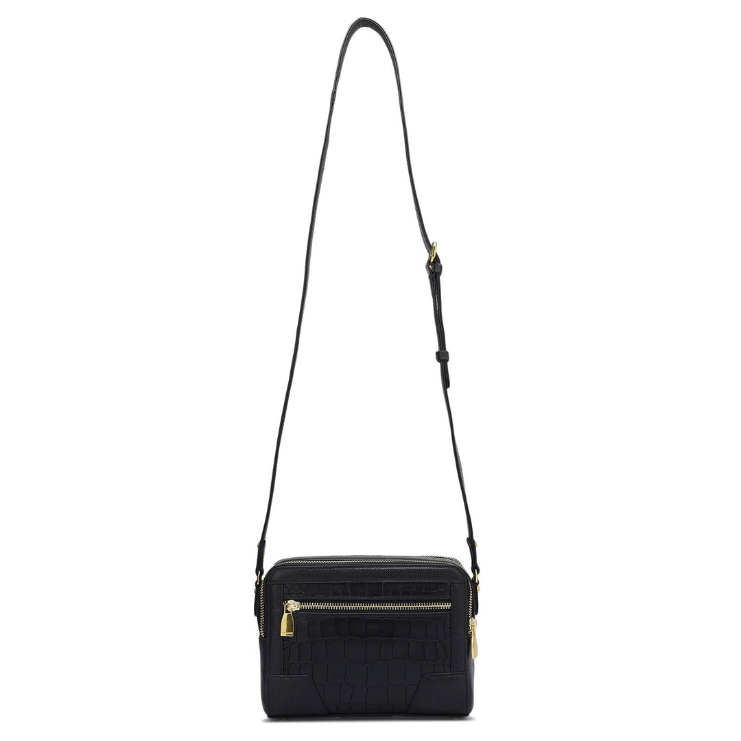 Small Croco Franzy Leather Sling - Black