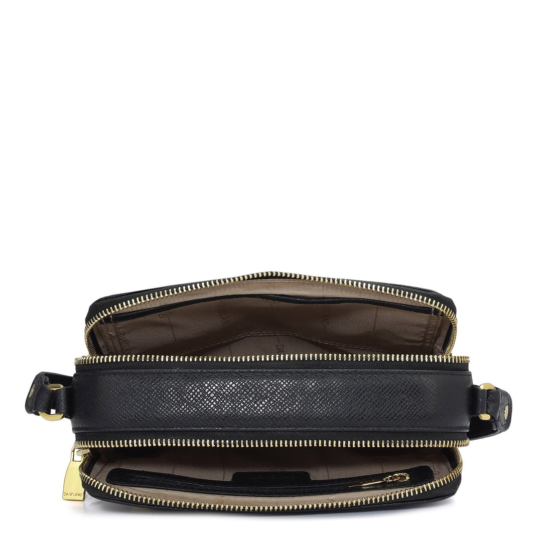 Small Croco Franzy Leather Sling - Black