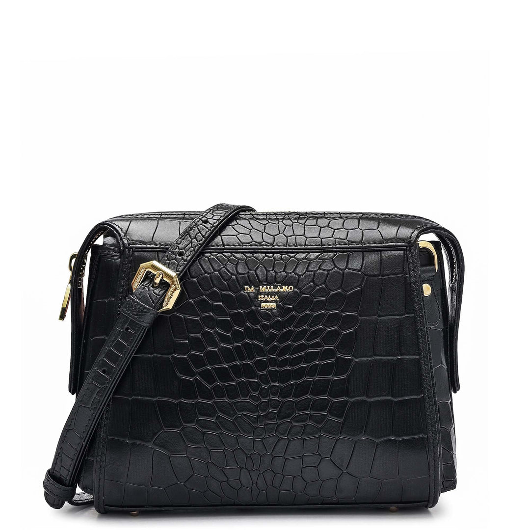 Small Croco Leather Sling - Black