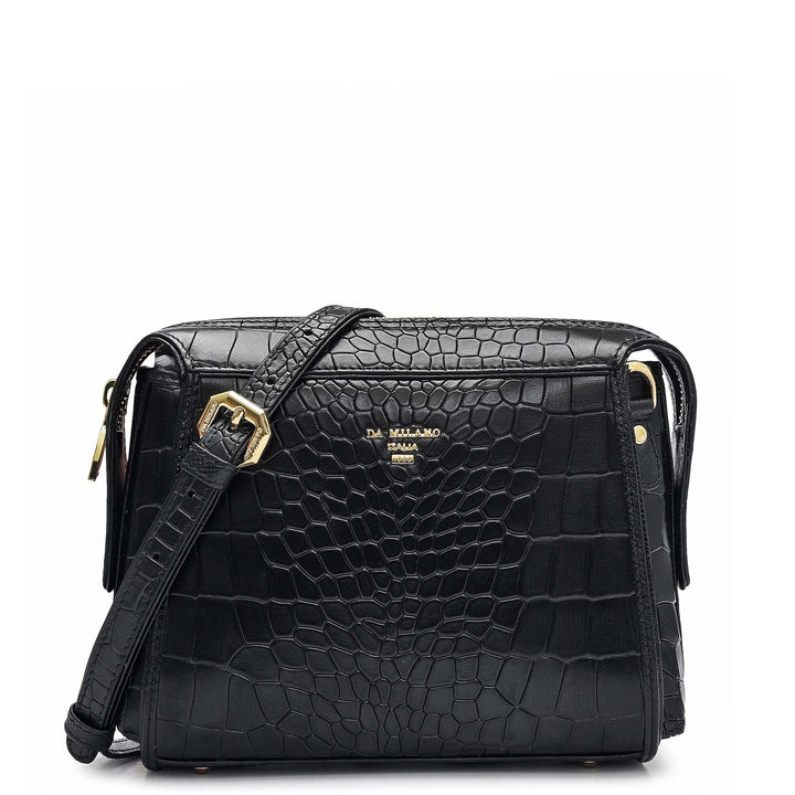 Small Croco Leather Sling - Black