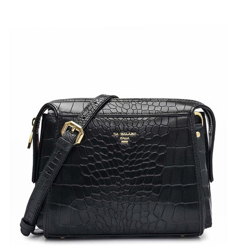 Small Croco Leather Sling - Black