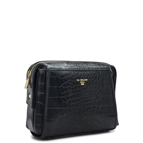 Small Croco Leather Sling - Black