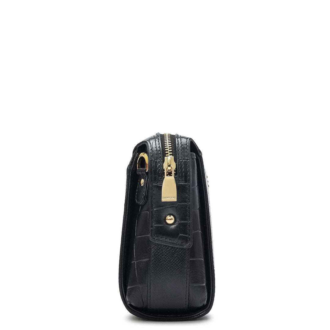 Small Croco Leather Sling - Black