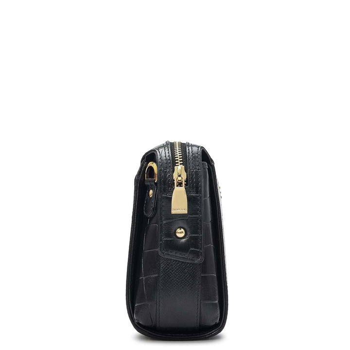 Small Croco Leather Sling - Black