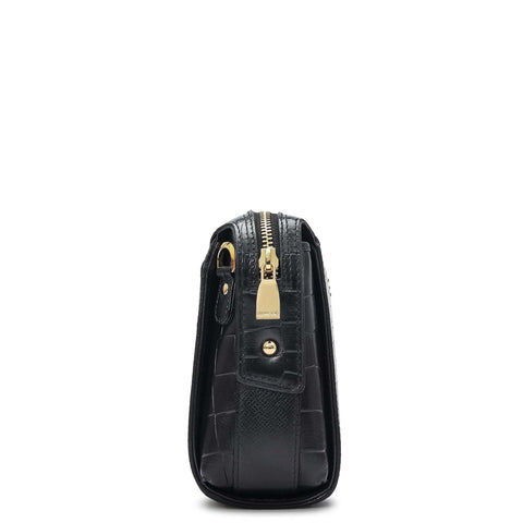 Small Croco Leather Sling - Black