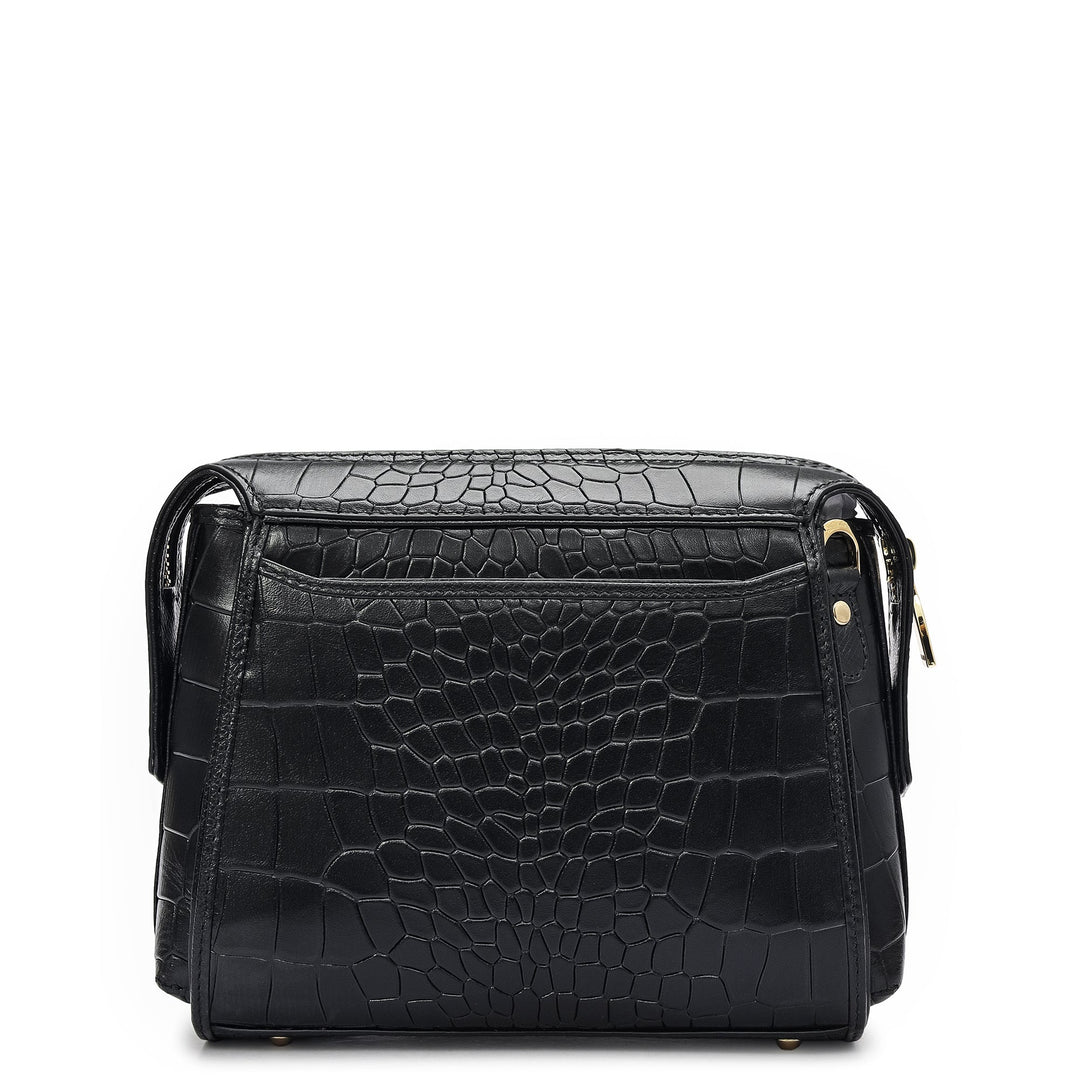 Small Croco Leather Sling - Black