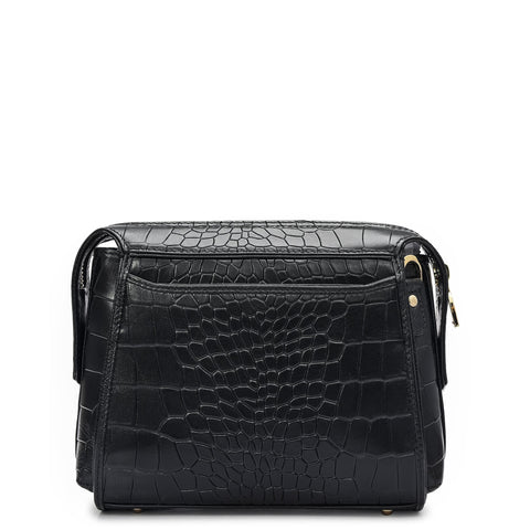 Small Croco Leather Sling - Black