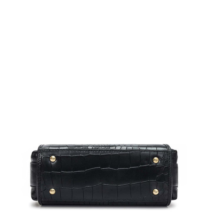 Small Croco Leather Sling - Black
