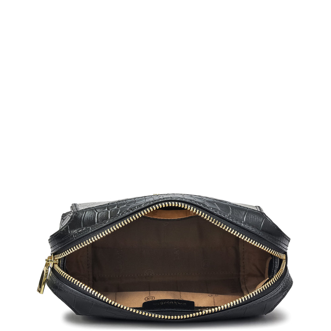 Small Croco Leather Sling - Black