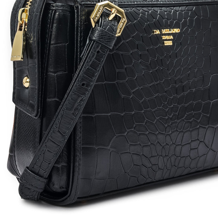 Small Croco Leather Sling - Black