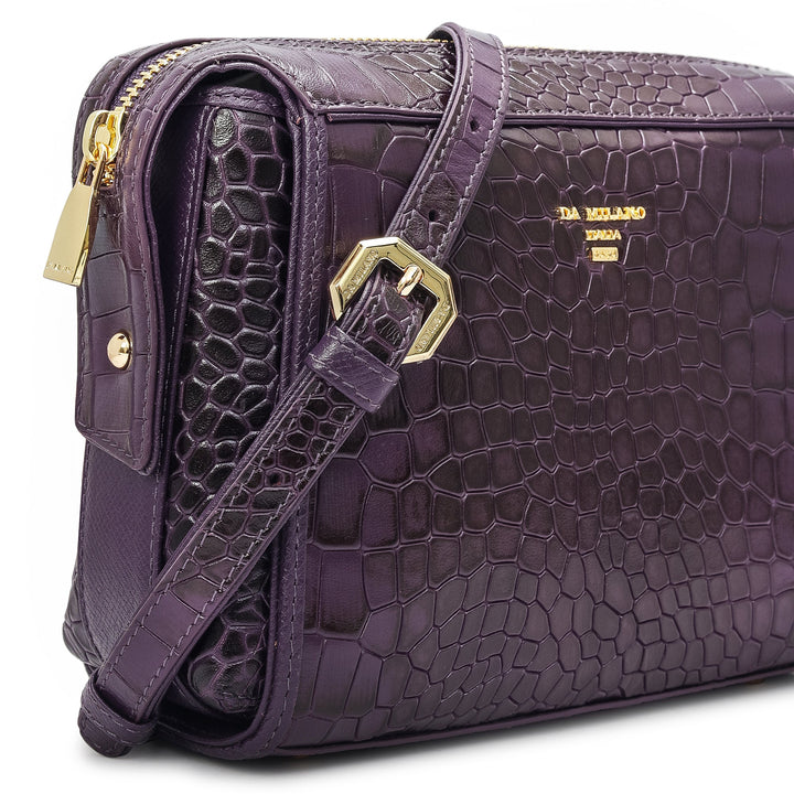 Small Croco Leather Sling - Grapevine