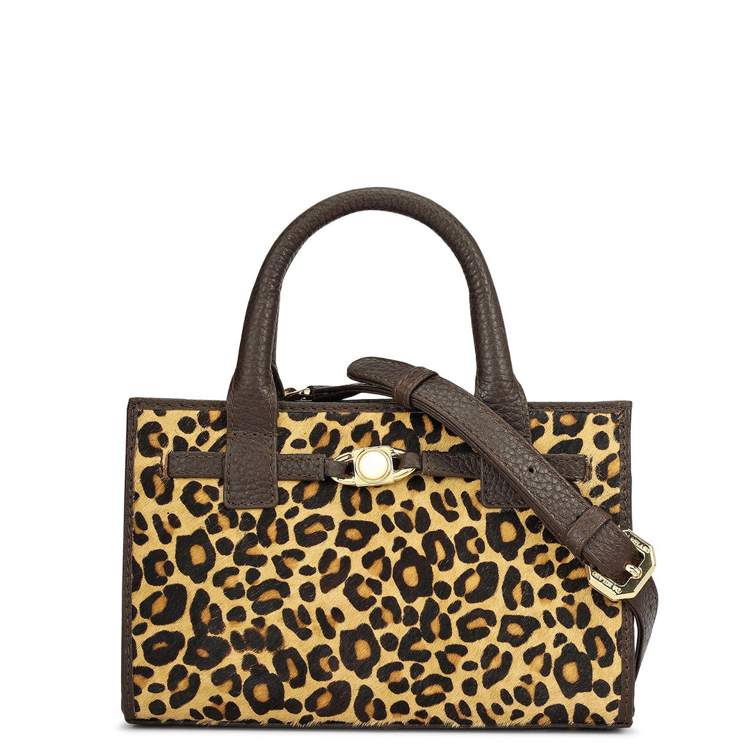 Small Fur Wax Leather Sling - Beige & Brown