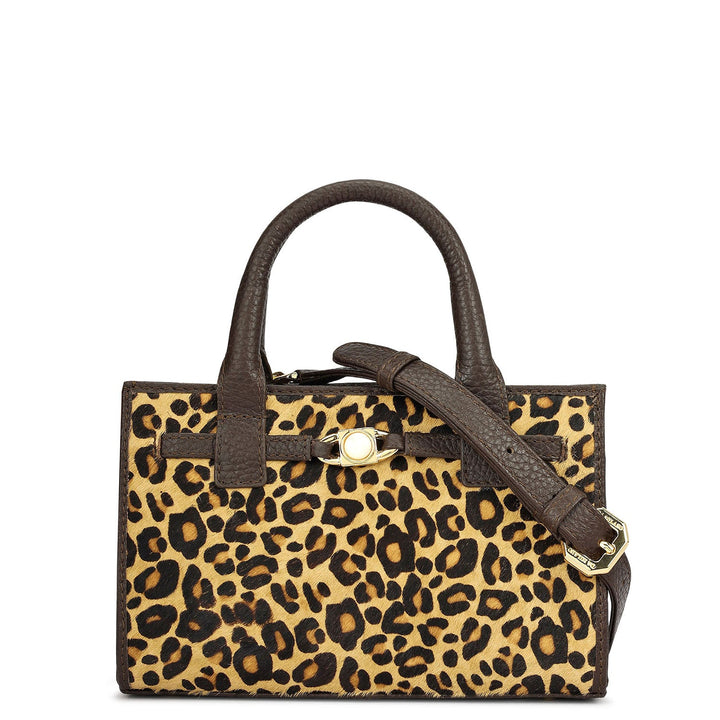 Small Fur Wax Leather Sling - Beige & Brown