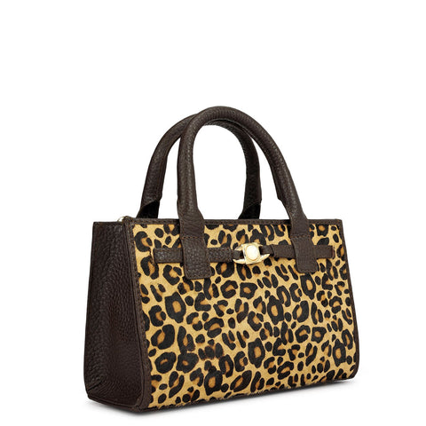 Small Fur Wax Leather Sling - Beige & Brown