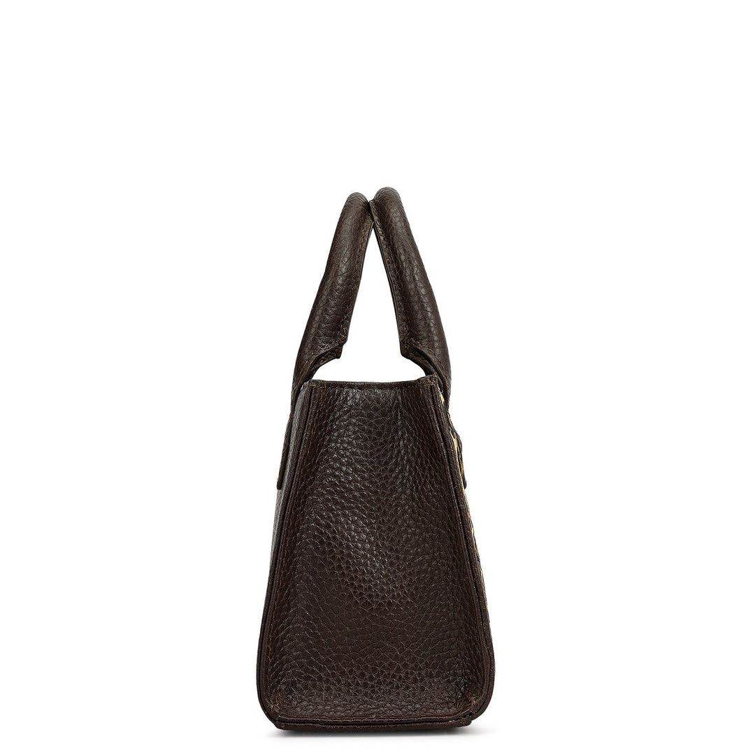 Small Fur Wax Leather Sling - Beige & Brown