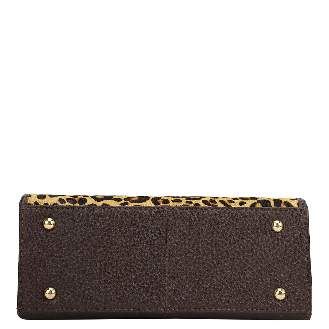Small Fur Wax Leather Sling - Beige & Brown