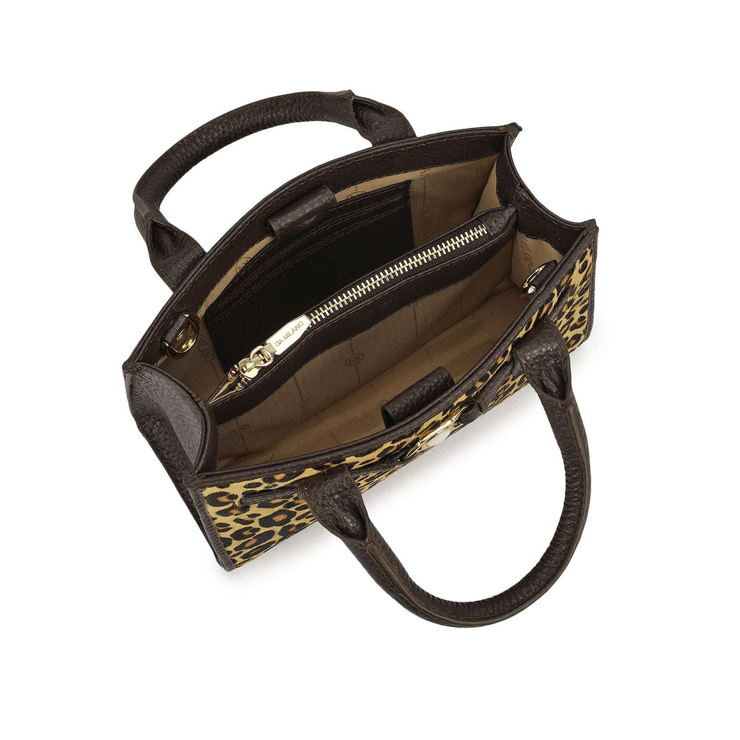 Small Fur Wax Leather Sling - Beige & Brown
