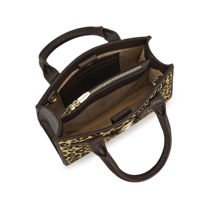 Small Fur Wax Leather Sling - Beige & Brown