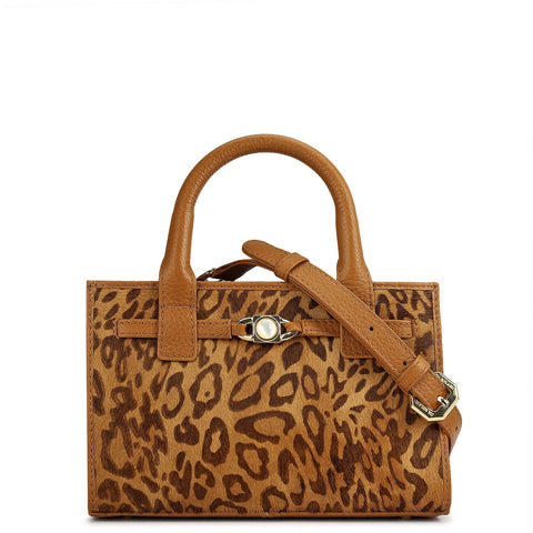 Small Fur Wax Leather Sling - Beige & Caramel