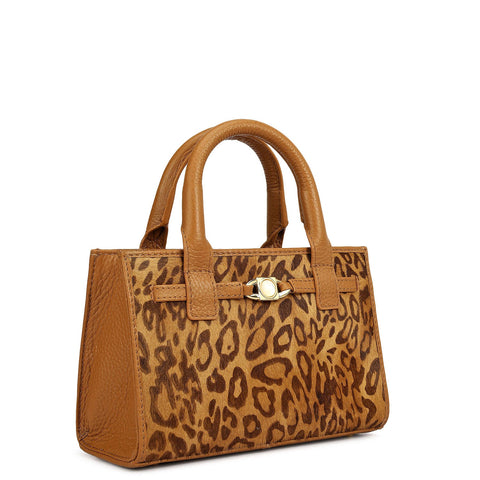 Small Fur Wax Leather Sling - Beige & Caramel