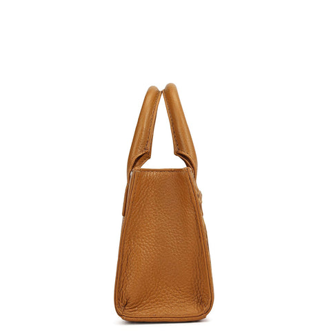 Small Fur Wax Leather Sling - Beige & Caramel