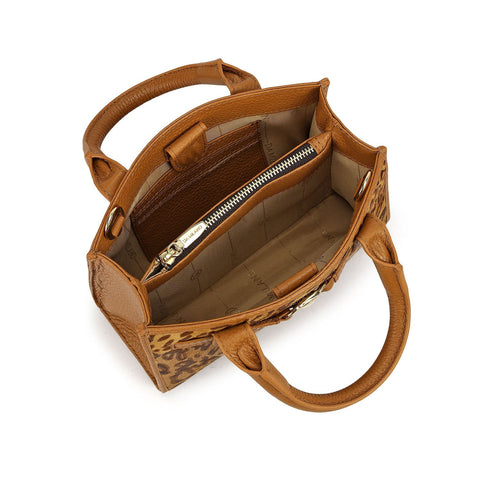 Small Fur Wax Leather Sling - Beige & Caramel