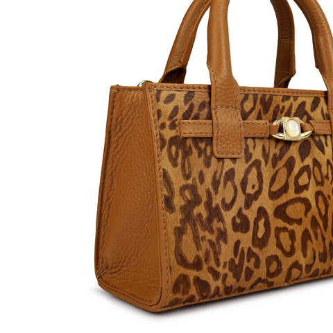 Small Fur Wax Leather Sling - Beige & Caramel