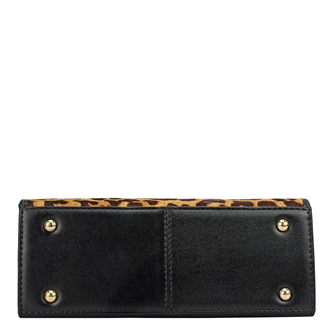 Small Fur Plain Leather Sling - Brown & Black