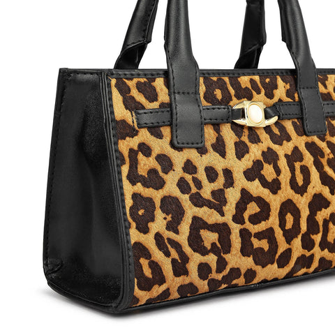 Small Fur Plain Leather Sling - Brown & Black