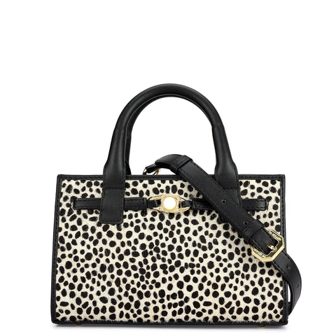 Small Fur Plain Leather Sling - Off White & Black