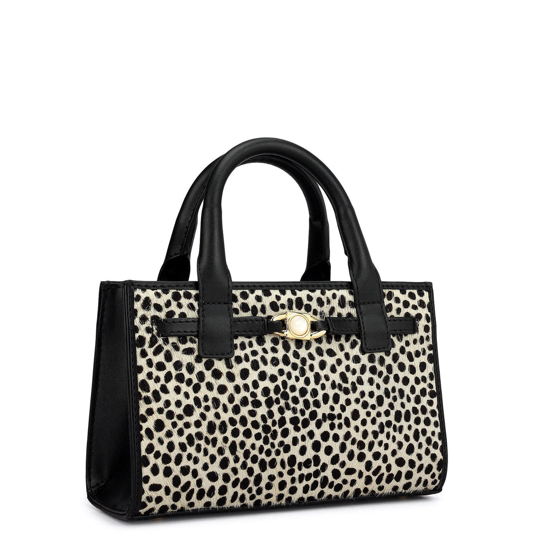 Small Fur Plain Leather Sling - Off White & Black